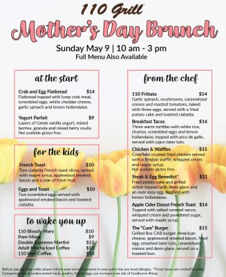 Mothers Day Menu