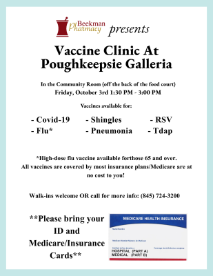 Poughkeepsie Galleria Vaccine Clinic Flyer