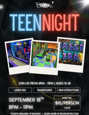 Bounce! Teen Night Sep 18 2026 Flyer